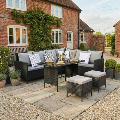 Thalia Rattan Corner Sofa8 Seater Garden Set With Rectangular Table & Weatherproof Cushions from B&Q
