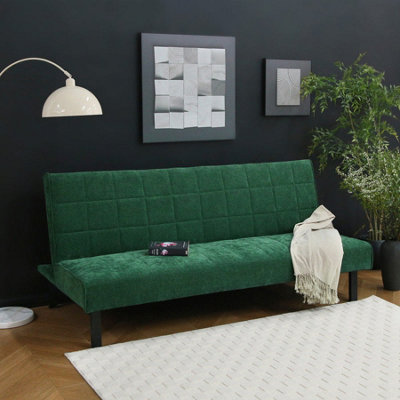  - Vittoria Click Clack Sofa Bed In Premium Textured Linen 3 Seater Green