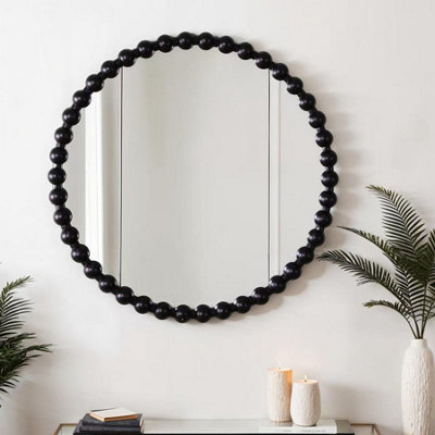  - ComoLarge Round Beaded Wall Mirror 90Cm Matt FinishBlack