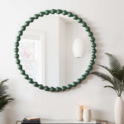 Home Garden Direct Como Large Round Beaded Wall Mirror 90cm - Matt Green - Image 3