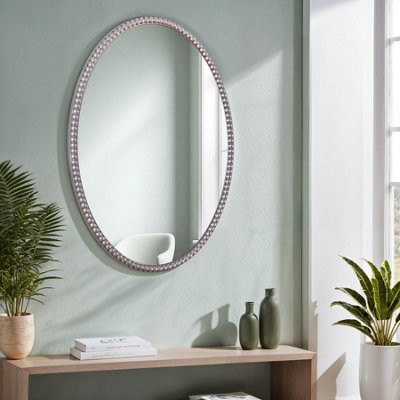  - AmalfiOval Wall Mirror  60X80Cm Vintage Silver Framed Mirror