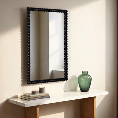  - Lecco Wooden Wall Mirror With Beaded Frame 60X90Cm Black