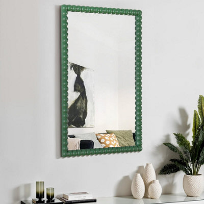  - Lecco Wooden Wall Mirror With Beaded Frame 60X90Cm Green