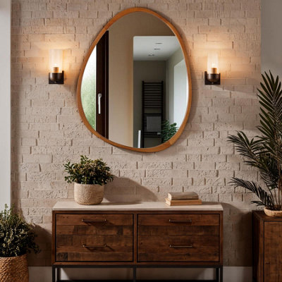 B&Q Orta Pebble Mirror With Wood Frame 89X71cm Brown