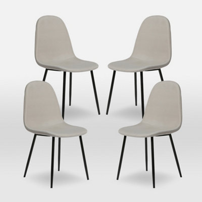 B&Q Beige/Black Asteria Dining Chairs Set Of Upholstered Linen Fabric Leg Size 4