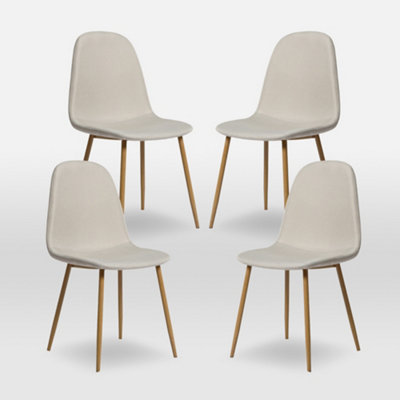 B&Q Beige Asteria Dining Chairs Set Of Upholstered Linen Fabric Wood Leg Size 4
