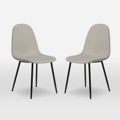 B&Q Beige/Black Asteria Dining Chairs Set Of Upholstered Linen Fabric Legs Size 2