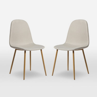 B&Q Beige Asteria Dining Chairs Set Of Upholstered Linen Fabric Wood Legs Size 2