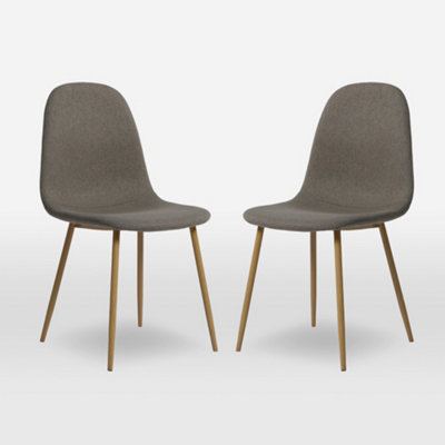 B&Q Dark/Grey Asteria Dining Chairs Set Of Upholstered Linen Fabric Wood Legs Size 2