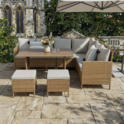 Thalia Rattan Garden Corner 8 Seater Outdoor Sofa Dining Set With Plywood Table Brown from B&Q