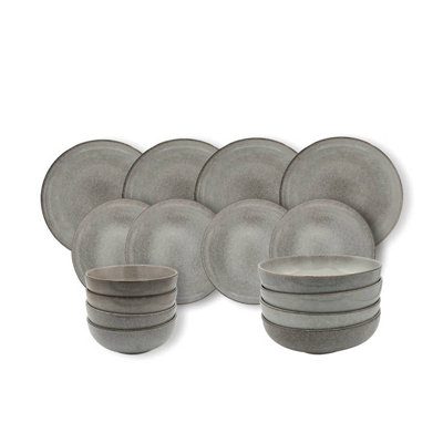 Cooks Professional Stoneware Dinner Set Nordic Kitchen Crockery Plate Bowl Mug Dishes 16 Piece Grey
