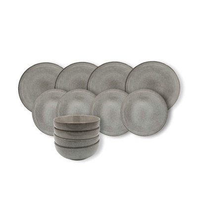 Cooks Professional Stoneware Dinner Set Nordic Kitchen Crockery Plate Bowl Mug Dishes 12 Piece Grey
