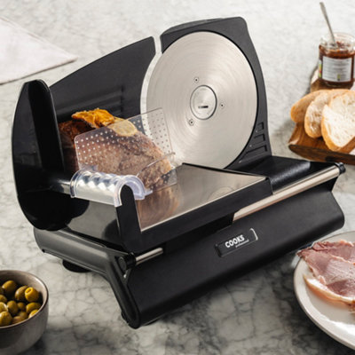 Cooks Professional Food Slicer With Interchangeable Blades & Pusher Blade Guard150W Electric Slicing Cutter Machine from B&Q