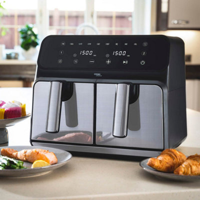 Cooks Professional Silver Air Fryer Dual Digital 2400W Timer Double Drawers Healthy Cooker 8L