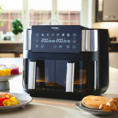 Cooks Professional Light Air Fryer Dual Digital 1700W Timer With Double Drawers Healthy Cooker 8L