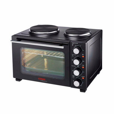 Cooks Professional 28L Mini Oven With 2 HobsElectric Countertop Grill Cooker With Adjustable Temp & TimerBlack & Silver from B&Q