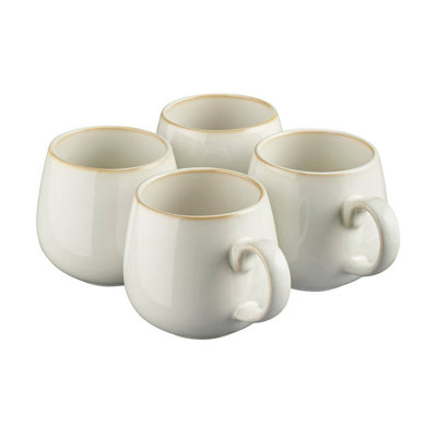 B&Q -  Set Of 4 Mugs Nordic Stoneware Mugs 350Ml With Reactive Glaze FinishLarge Modern Ceramic TeaCoffee Drinking CupsWhite