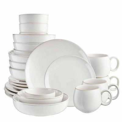  Stoneware Dinner Set Nordic Kitchen Crockery Plate Bowl Mug Dish 24 Piece White