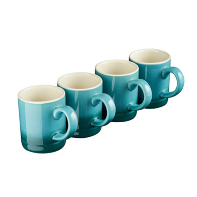 Cooks Professional Set Of 4 Espresso Coffee Cups - Dishwasher & Microwave Safe Mini Stoneware Mugs 100Ml Capacity - Teal