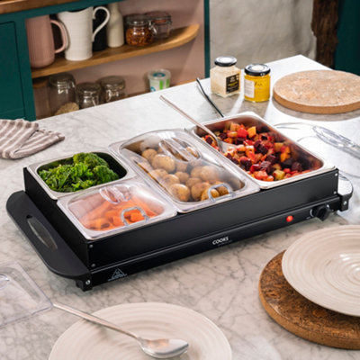 Cooks Professional 4-Section Buffet Warmer 7.2L With Hotplate Function & Adjustable TempElectric Food Serving TrayBlack from B&Q