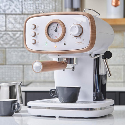 Cooks Professional 15-Bar Retro Espresso Coffee Machine With Steam WandTemperature Gauge & 1.2L Water TankNordic White from B&Q