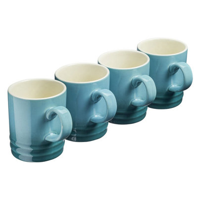 Cooks Professional Set Of 4 Colourful Stoneware MugsTea Coffee Drinking Cups 350Ml CapacityDishwasher & Microwave SafeTeal from B&Q