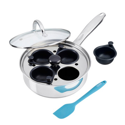 Cooks Professional 4 Cup Stainless Steel Egg Poacher Pan With SpatulaGlass Lid & Non-Stick Coating from B&Q