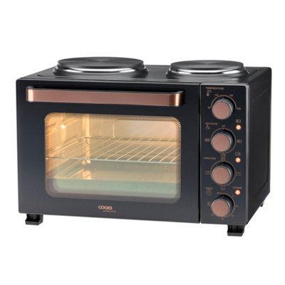 Cooks Professional 28L Mini Oven With 2 HobsElectric Countertop Grill Cooker With Adjustable Temp & TimerBlack & Copper from B&Q