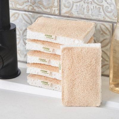 Cooks Professional Set Of 6 Eco Scourer SpongesBiodegradable & Compostable Multipurpose Cleaning Sponge