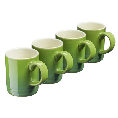 Cooks Professional Set Of 4 Espresso Coffee Cups - Dishwasher & Microwave Safe Mini Stoneware Mugs 100Ml Capacity - Green