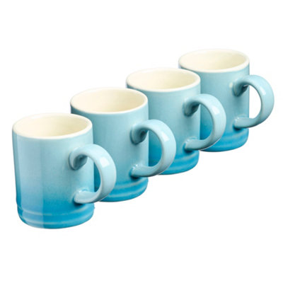 B&Q -  Set Of 4 Espresso Coffee CupsDishwasher & Microwave Safe Mini Stoneware Mugs 100Ml CapacityBlue