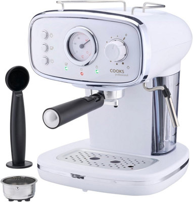 Cooks Professional Retro Espresso Machine | White / Silver - Image 5