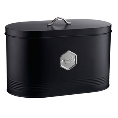 Cooks Professional Kitchen Storage Bread Bin With Nameplate / Black/Silver