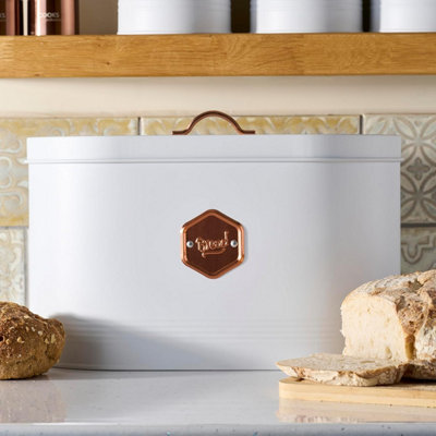 Cooks Professional Kitchen Storage Bread Bin Canister With Nameplate / Copper White