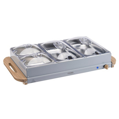 Cooks Professional 4-Section Buffet Warmer 7.2L With Hotplate Function & Adjustable Temp - Electric Food Serving Tray - Grey