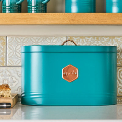 Cooks Professional Kitchen Storage Bread Bin With Nameplate - Teal / Copper