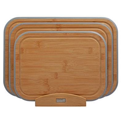 Cooks Professional Set of 3 Bamboo Chopping Boards with Stand - Grey - Image 5