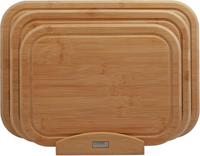 Cooks Professional 3 Piece Bamboo Chopping Board Set With Storage StandWooden Cutting BoardsNatural Edging from B&Q