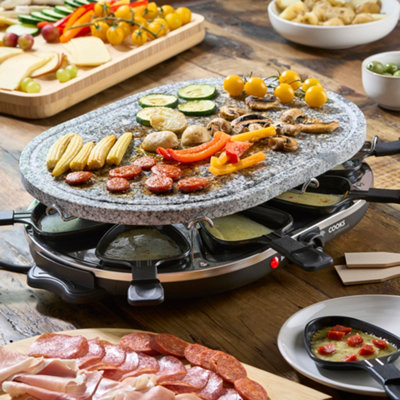 Cooks Professional Electric Raclette Grill 1200W With Non-Stick Stone PlateIncludes 8 Fondue PansSpatulas & Thermostat from B&Q