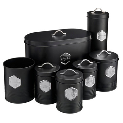 Cooks Professional Tea Coffee Sugar Biscuit Pasta Canisters Bread Bin Jar Storage 7-Piece