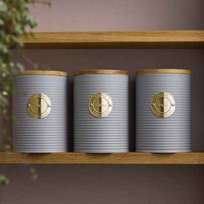 Cooks Professional 3 Piece Kitchen Storage Set - Tea Coffee Sugar Canisters - Grey - Image 3