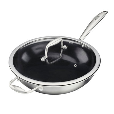 Cooks Professional 28cm Tri-Ply Wok Pan - Silver - Non-Stick Ceramic - Image 2