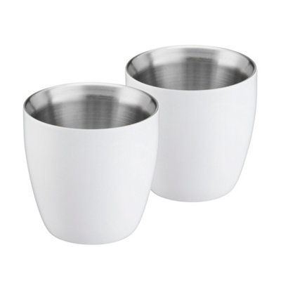Cooks Professional Set Of 2 Stainless Steel Espresso Coffee CupsDouble Wall Insulated Mini Drinking MugsWhite from B&Q