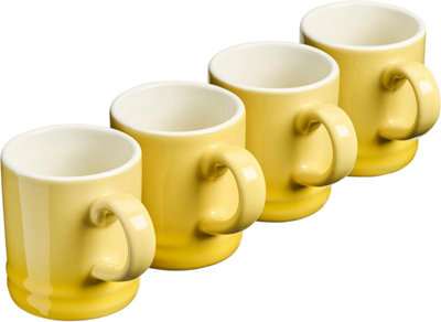 Cooks Professional Set Of 4 Espresso Coffee Cups - Dishwasher & Microwave Safe Mini Stoneware Mugs 100Ml Capacity - Yellow