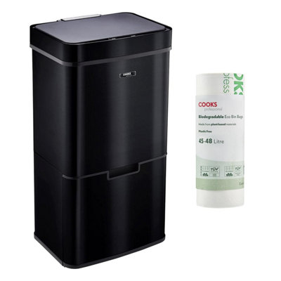 Cooks Professional 75L Recycling Sensor Bin & 25 Biodegradable Bin Bags4 Section With Food Caddy Stainless Steel Kitchen DustbinBlack from B&Q