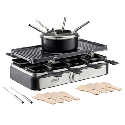 Cooks Professional Electric 2-In-1 Raclette Grill And Fondue Set With Non-Stick Grill PlateMini Pans & Fondue Pot8 Person from B&Q