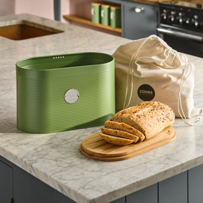 Cooks Professional Green/Silver Bread Bin, Linen Bag And Bamboo Board Set | - Image 5