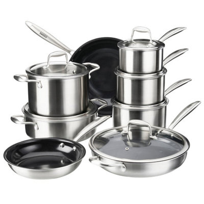 Cooks Professional 8 Piece Tri-Ply Cookware Set3 X Saucepans2 X Frying PansWokSaute Pan & Stockpot from B&Q