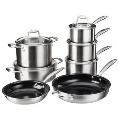 Cooks Professional 7 Piece Tri-Ply Cookware Set3 X Saucepans2 X Frying PansSaute Pan & Stockpot from B&Q