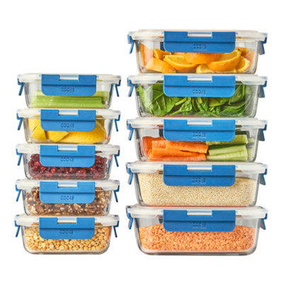 B&Q -  Set Of 10 Glass Food Storage Jars With Air-Tight Plastic LidsFridge Freezer & Oven Safe Meal Prep Containers